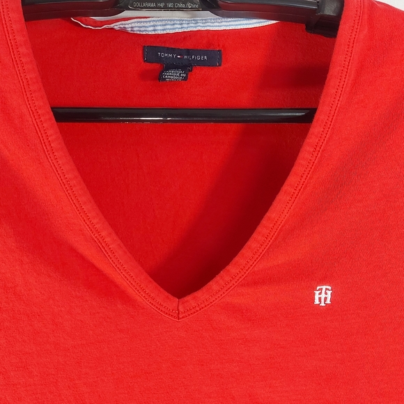 Tommy Hilfiger v-neck coral t-shirt, small - Picture 3 of 6